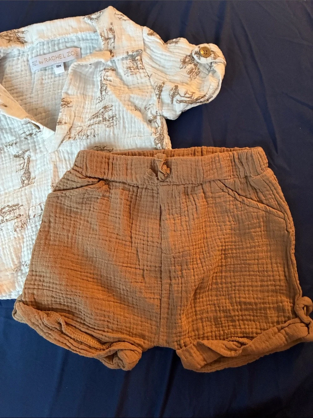 RZ by RACHEL ZOE Cream Printed Gauze Top & Brown Gauze Shorts